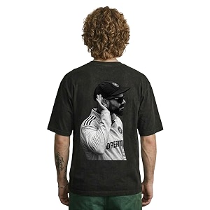 Mens Black Drop Shoulder Round Neck Half