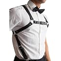 Mens Black Leather Armors Suspenders Shoulder Strap Body Chest Harness Chain Belt Adjustable Gay Punk Clubwear Costume