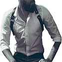 Mens Black Leather Armors Suspenders Shoulder Strap Body Chest Harness Chain Belt Adjustable Gay Punk Clubwear Costume
