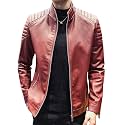 Mens Casual Stand Collar Slim Fit Faux Leather Jacket Biker Motorcycle Jacket
