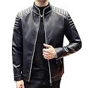 Mens Casual Stand Collar Slim Fit Faux Leather Jacket Biker Motorcycle Jacket