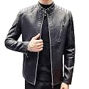 Mens Casual Stand Collar Slim Fit Faux Leather Jacket Biker Motorcycle Jacket