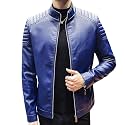 Mens Casual Stand Collar Slim Fit Faux Leather Jacket Biker Motorcycle Jacket