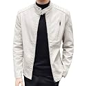Mens Casual Stand Collar Slim Fit Faux Leather Jacket Biker Motorcycle Jacket