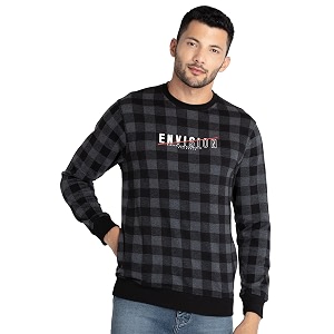 Mens Checkered Round Neck Sweatshirt