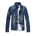 Mens Classic Ripped Motorcycle Denim Jacket With Hole