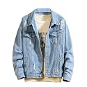 Mens Classic Ripped Motorcycle Denim Jacket With Hole