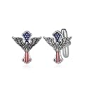 Mens Cuff Links Sterling Silver American Flag Eagle Cufflinks Patriotic Jewelry Gifts for Men Father