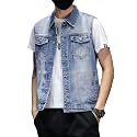 Mens Denim Vest Jacket Sleeveless Trucker Jean Jacket