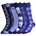 Mens Dress Socks Business Casual Pattern，6-Pairs Bamboo Crew Sock for Men Shoe Size 8-13