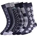 Mens Dress Socks Business Casual Pattern，6-Pairs Bamboo Crew Sock for Men Shoe Size 8-13