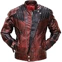 Mens Guardians Superhero Distressed Maroon Star Cosplay Costume Leather Biker Jacket