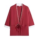 Mens Japanese Kimono Cardigan Cotton Linen Haori Fashion 3/4 Sleeve Yukata