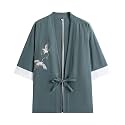 Mens Japanese Kimono Cardigan Cotton Linen Haori Fashion 3/4 Sleeve Yukata
