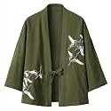Mens Japanese Kimono Cardigan Cotton Linen Haori Fashion 3/4 Sleeve Yukata