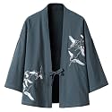 Mens Japanese Kimono Cardigan Cotton Linen Haori Fashion 3/4 Sleeve Yukata