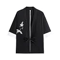 Mens Japanese Kimono Cardigan Cotton Linen Haori Fashion 3/4 Sleeve Yukata