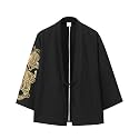 Mens Japanese Kimono Cardigan Cotton Linen Haori Fashion 3/4 Sleeve Yukata