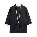 Mens Japanese Kimono Cardigan Cotton Linen Haori Fashion 3/4 Sleeve Yukata