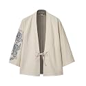Mens Japanese Kimono Cardigan Cotton Linen Haori Fashion 3/4 Sleeve Yukata
