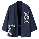 Mens Japanese Kimono Cardigan Cotton Linen Haori Fashion 3/4 Sleeve Yukata