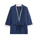 Mens Japanese Kimono Cardigan Cotton Linen Haori Fashion 3/4 Sleeve Yukata