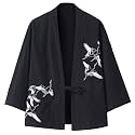 Mens Japanese Kimono Cardigan Cotton Linen Haori Fashion 3/4 Sleeve Yukata
