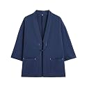 Mens Japanese Kimono Cardigan Cotton Linen Haori Fashion 3/4 Sleeve Yukata