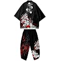 Mens Kimono Set 3/4 Sleeve Haori And Shorts Casual 2 Piece Japanese Outfits