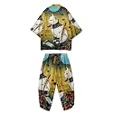 Mens Kimono Set 3/4 Sleeve Haori And Shorts Casual 2 Piece Japanese Outfits
