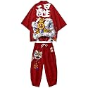 Mens Kimono Set 3/4 Sleeve Haori And Shorts Casual 2 Piece Japanese Outfits