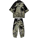 Mens Kimono Set 3/4 Sleeve Haori And Shorts Casual 2 Piece Japanese Outfits