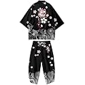 Mens Kimono Set 3/4 Sleeve Haori And Shorts Casual 2 Piece Japanese Outfits