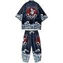Mens Kimono Set 3/4 Sleeve Haori And Shorts Casual 2 Piece Japanese Outfits