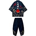 Mens Kimono Set 3/4 Sleeve Haori And Shorts Casual 2 Piece Japanese Outfits