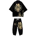 Mens Kimono Set 3/4 Sleeve Haori And Shorts Casual 2 Piece Japanese Outfits