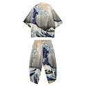 Mens Kimono Set 3/4 Sleeve Haori And Shorts Casual 2 Piece Japanese Outfits