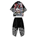 Mens Kimono Set 3/4 Sleeve Haori And Shorts Casual 2 Piece Japanese Outfits