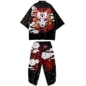 Mens Kimono Set 3/4 Sleeve Haori And Shorts Casual 2 Piece Japanese Outfits