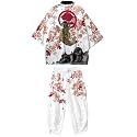 Mens Kimono Set 3/4 Sleeve Haori And Shorts Casual 2 Piece Japanese Outfits