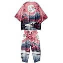 Mens Kimono Set 3/4 Sleeve Haori And Shorts Casual 2 Piece Japanese Outfits