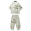 Mens Kimono Set 3/4 Sleeve Haori And Shorts Casual 2 Piece Japanese Outfits