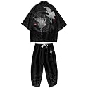 Mens Kimono Set 3/4 Sleeve Haori And Shorts Casual 2 Piece Japanese Outfits