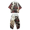 Mens Kimono Set Japanese Kimono Shirt &amp; Shorts 2 Piece Summer Beach Outfits