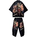 Mens Kimono Set Japanese Kimono Shirt &amp; Shorts 2 Piece Summer Beach Outfits