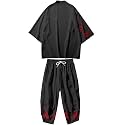 Mens Kimono Set Japanese Kimono Shirt &amp; Shorts 2 Piece Summer Beach Outfits
