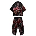 Mens Kimono Set Japanese Kimono Shirt &amp; Shorts 2 Piece Summer Beach Outfits