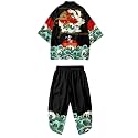 Mens Kimono Set Japanese Kimono Shirt &amp; Shorts 2 Piece Summer Beach Outfits