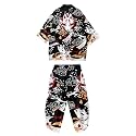 Mens Kimono Set Japanese Kimono Shirt &amp; Shorts 2 Piece Summer Beach Outfits