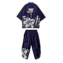 Mens Kimono Set Japanese Kimono Shirt &amp; Shorts 2 Piece Summer Beach Outfits